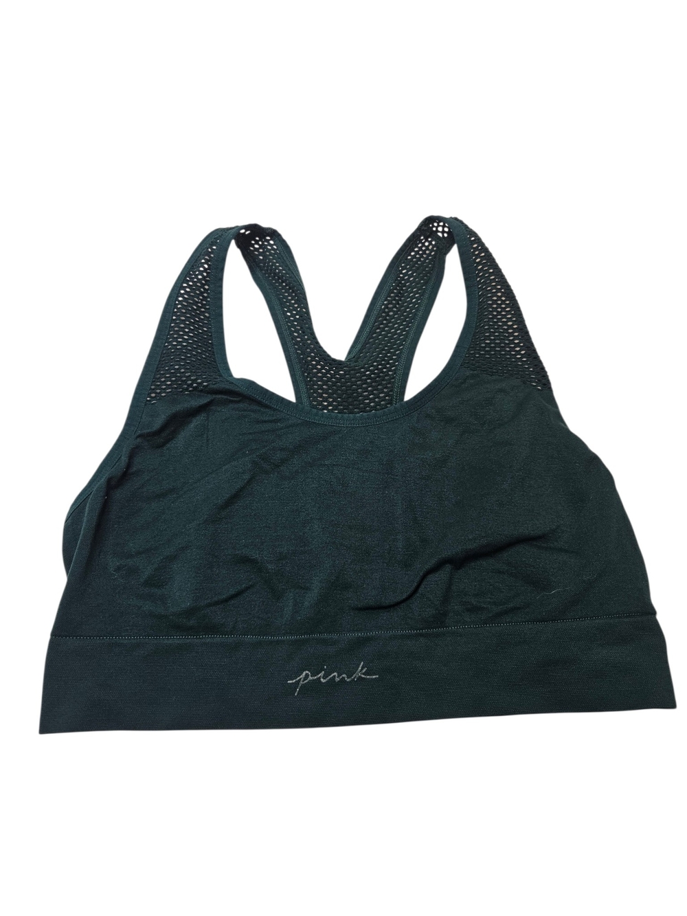 PINK Victoria's Secret Dark Green Racerback Sports Bra Mesh Back Athleisure